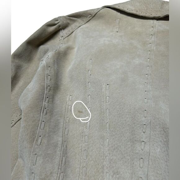 Bebe Genuine  Leather Suede Jacket Button Blazer Coat Collar Tan Cream Neutral - Picture 10 of 11
